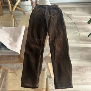 Vintage Suede Genuine Leather Women Pants